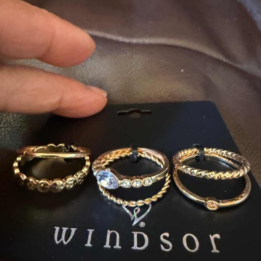 Windsor Gold Tone Size 8 Stacking Rings with Crystal Accents
